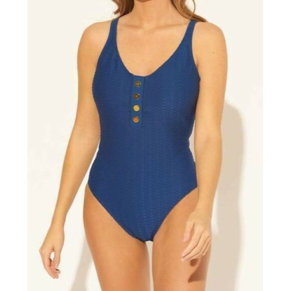 Bleu Rod Beattie Size 14 V neck Wave Rider Mio Navy One Piece Swimsuit - New